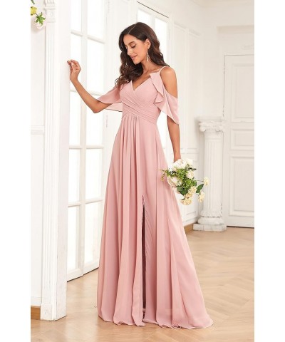 Cold Shoulder Bridesmaid Dress Long for Women with Slit Spaghetti Straps Chiffon Formal Party Dresses Royal Blue $26.94 Dresses