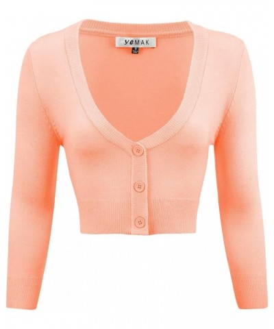 Women's Cropped Bolero Cardigan – 3/4 Sleeve V-Neck Basic Classic Casual Button Down Knit Soft Sweater Top (S-4XL) Peach $11....