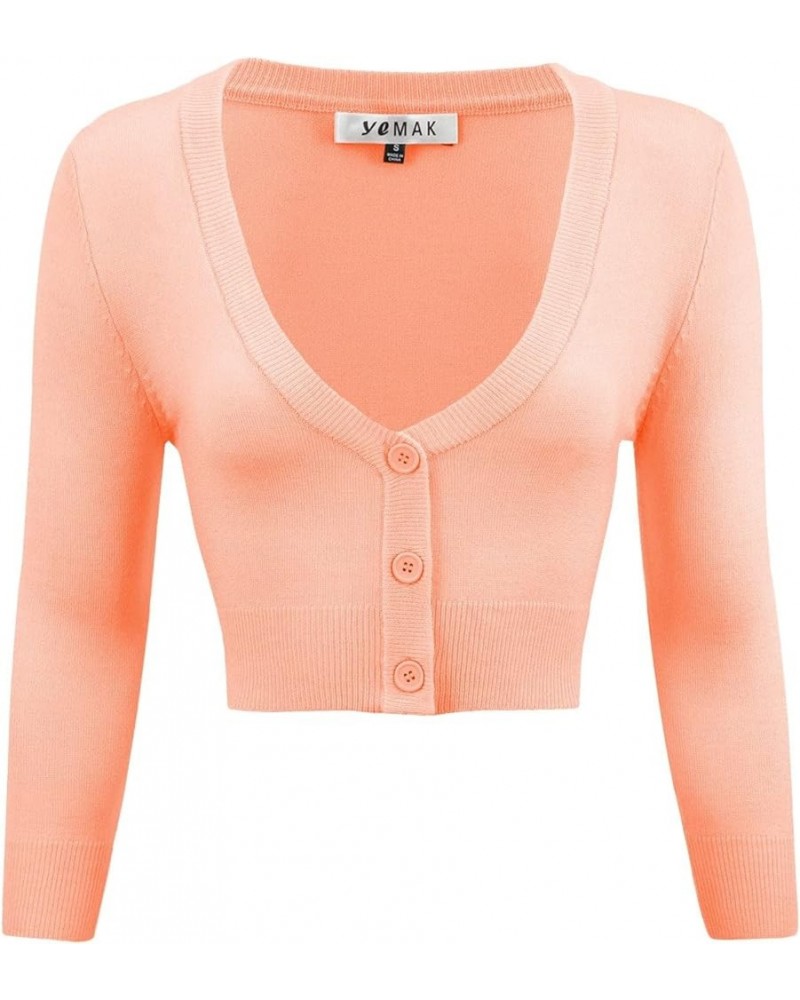 Women's Cropped Bolero Cardigan – 3/4 Sleeve V-Neck Basic Classic Casual Button Down Knit Soft Sweater Top (S-4XL) Peach $11....