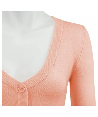 Women's Cropped Bolero Cardigan – 3/4 Sleeve V-Neck Basic Classic Casual Button Down Knit Soft Sweater Top (S-4XL) Peach $11....