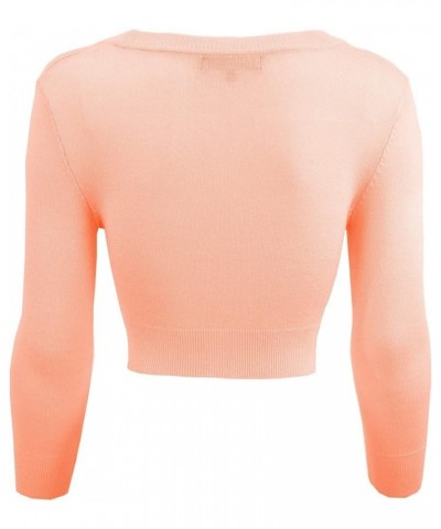 Women's Cropped Bolero Cardigan – 3/4 Sleeve V-Neck Basic Classic Casual Button Down Knit Soft Sweater Top (S-4XL) Peach $11....