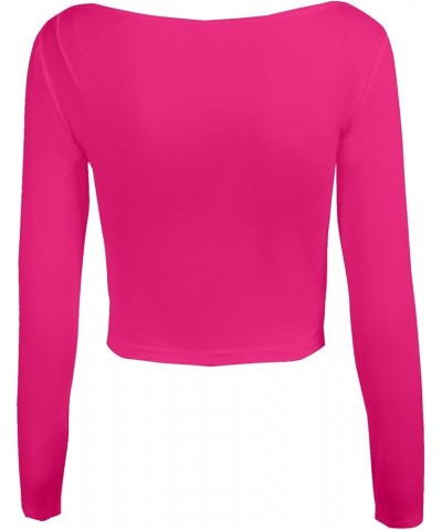 Women's Asymmetrical Neck Long Sleeve Top Cut Out Neck Fitted Tee Shirt Hb-hot Pink $7.61 T-Shirts