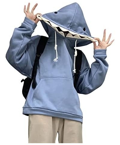 Women Cute Shark Hoodies Zip up Hoodie Over Face Oversized Kawaii Frog Anime Hooded Pullover Sweatshirts Funny Clothes Shark ...