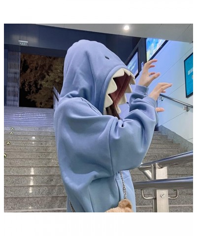 Women Cute Shark Hoodies Zip up Hoodie Over Face Oversized Kawaii Frog Anime Hooded Pullover Sweatshirts Funny Clothes Shark ...