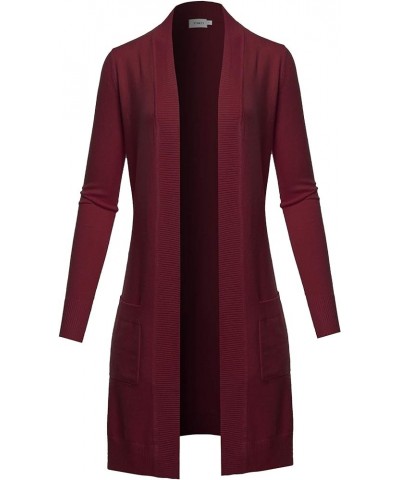 Womens Soft Stetchy Knit Longline Open Front Sweater Cardigan with Pockets (S-3X) Jcd001_burgundy $21.45 Sweaters