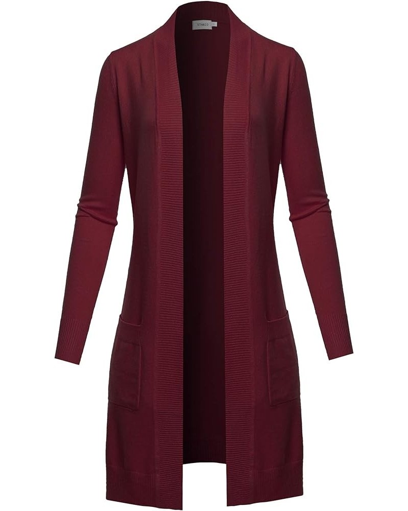 Womens Soft Stetchy Knit Longline Open Front Sweater Cardigan with Pockets (S-3X) Jcd001_burgundy $21.45 Sweaters