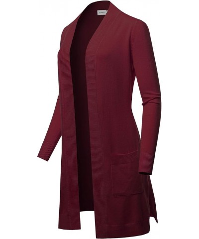 Womens Soft Stetchy Knit Longline Open Front Sweater Cardigan with Pockets (S-3X) Jcd001_burgundy $21.45 Sweaters