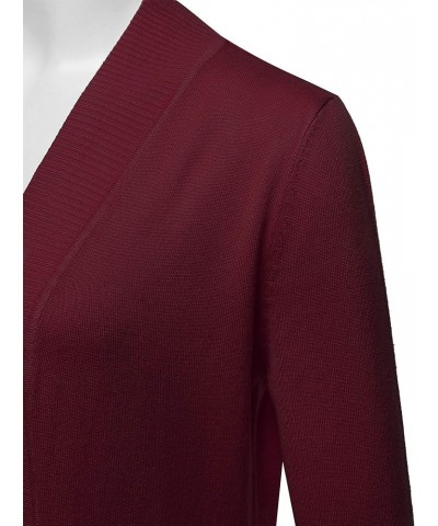 Womens Soft Stetchy Knit Longline Open Front Sweater Cardigan with Pockets (S-3X) Jcd001_burgundy $21.45 Sweaters