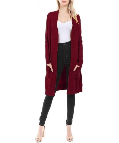 Womens Soft Stetchy Knit Longline Open Front Sweater Cardigan with Pockets (S-3X) Jcd001_burgundy $21.45 Sweaters