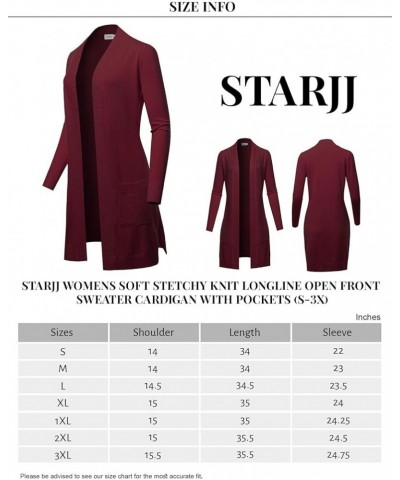 Womens Soft Stetchy Knit Longline Open Front Sweater Cardigan with Pockets (S-3X) Jcd001_burgundy $21.45 Sweaters