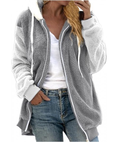 Fleece Jacket Women Fashion Warm Zipper Hooded Jacket Cute Plus Size Long Sleeve Coats Hiking Outdoor Winter Tops F-gray $9.6...