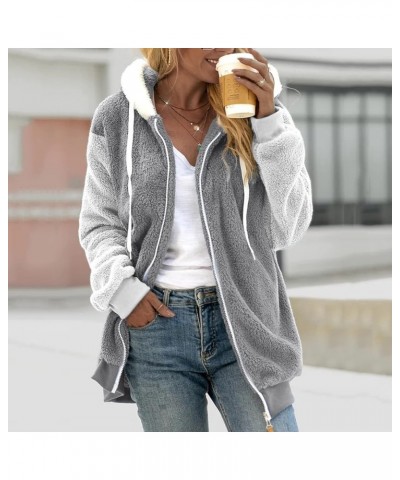 Fleece Jacket Women Fashion Warm Zipper Hooded Jacket Cute Plus Size Long Sleeve Coats Hiking Outdoor Winter Tops F-gray $9.6...