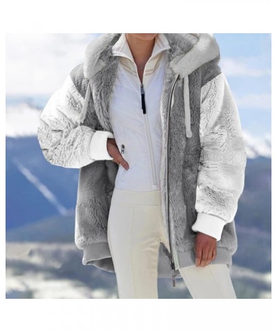 Fleece Jacket Women Fashion Warm Zipper Hooded Jacket Cute Plus Size Long Sleeve Coats Hiking Outdoor Winter Tops F-gray $9.6...