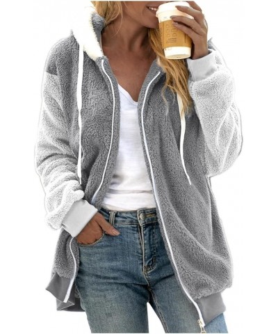 Fleece Jacket Women Fashion Warm Zipper Hooded Jacket Cute Plus Size Long Sleeve Coats Hiking Outdoor Winter Tops F-gray $9.6...