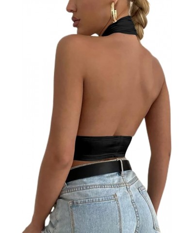 Women's Sexy Crisscross Halter Cutout Sleeveless Backless Cami Crop Top Black $11.20 Tanks