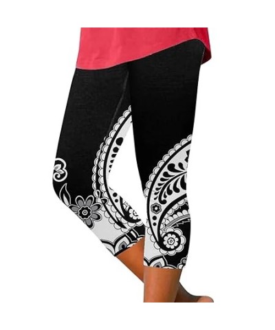 Ladies Casual Comfort Printed Stretch High Waist Elastic Cropped Pants Resort Style Beach Leggings plus Pants Tall (Navy, XXL...