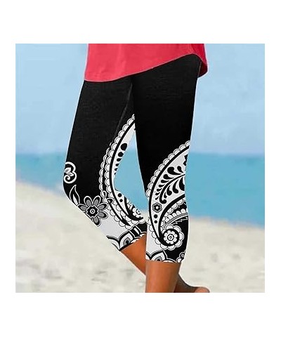 Ladies Casual Comfort Printed Stretch High Waist Elastic Cropped Pants Resort Style Beach Leggings plus Pants Tall (Navy, XXL...