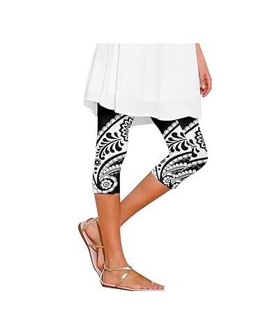 Ladies Casual Comfort Printed Stretch High Waist Elastic Cropped Pants Resort Style Beach Leggings plus Pants Tall (Navy, XXL...