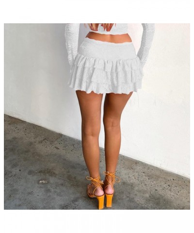 Y2k Lace Mini Skirt Women Ruffle Layered Low Waist Pleated Short Skirt Flowy Lace Mini Skirt Party Streetwear H-white $7.64 S...