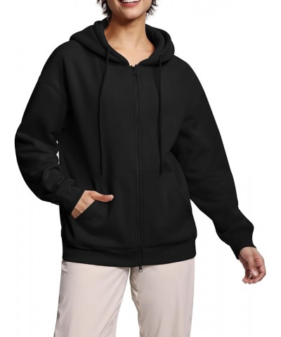 Women's Zip Up Plus Oversize Hoodies Fleece Loose Fit Sweatshirts Drawstring Long Sleeve Jacket with Pockets Black $21.59 Hoo...