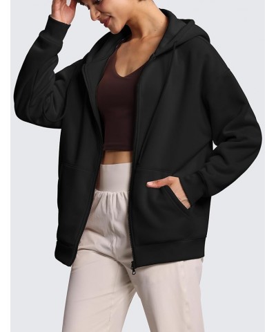 Women's Zip Up Plus Oversize Hoodies Fleece Loose Fit Sweatshirts Drawstring Long Sleeve Jacket with Pockets Black $21.59 Hoo...