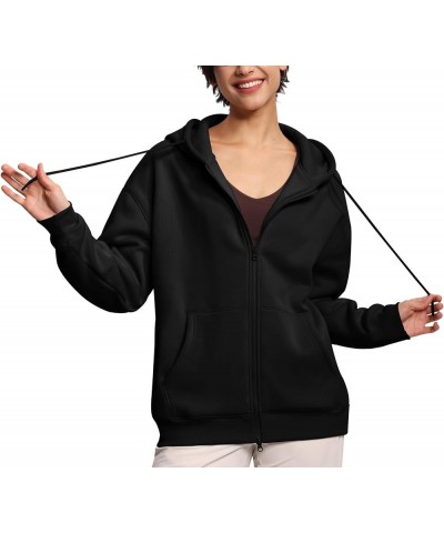 Women's Zip Up Plus Oversize Hoodies Fleece Loose Fit Sweatshirts Drawstring Long Sleeve Jacket with Pockets Black $21.59 Hoo...