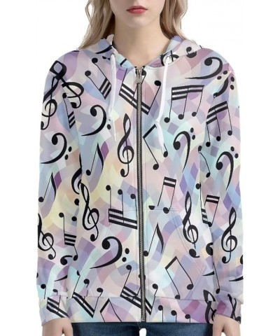 Womens Zip Up Hoodie Oversized Drawstring Jacket Long Sleeve Lightweight Fall Sweatshirt with Pockets Music Notes $12.47 Hood...