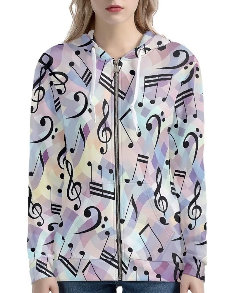 Womens Zip Up Hoodie Oversized Drawstring Jacket Long Sleeve Lightweight Fall Sweatshirt with Pockets Music Notes $12.47 Hood...