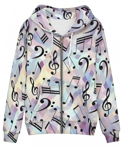 Womens Zip Up Hoodie Oversized Drawstring Jacket Long Sleeve Lightweight Fall Sweatshirt with Pockets Music Notes $12.47 Hood...