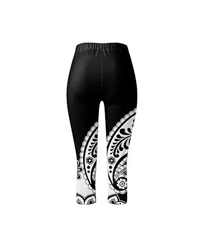 Ladies Casual Comfort Printed Stretch High Waist Elastic Cropped Pants Resort Style Beach Leggings plus Pants Tall (Navy, XXL...