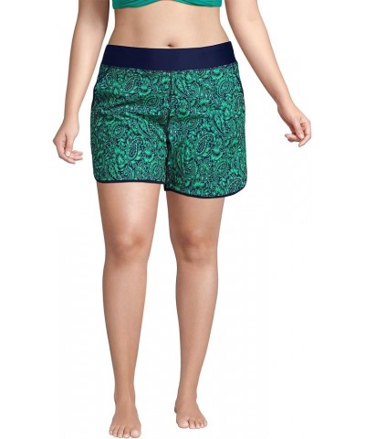 Women's 5" Quick Dry Elastic Waist Board Shorts Swim Cover-up Shorts with Panty Navy/Emerald Decor Paisley $22.98 Swimsuits