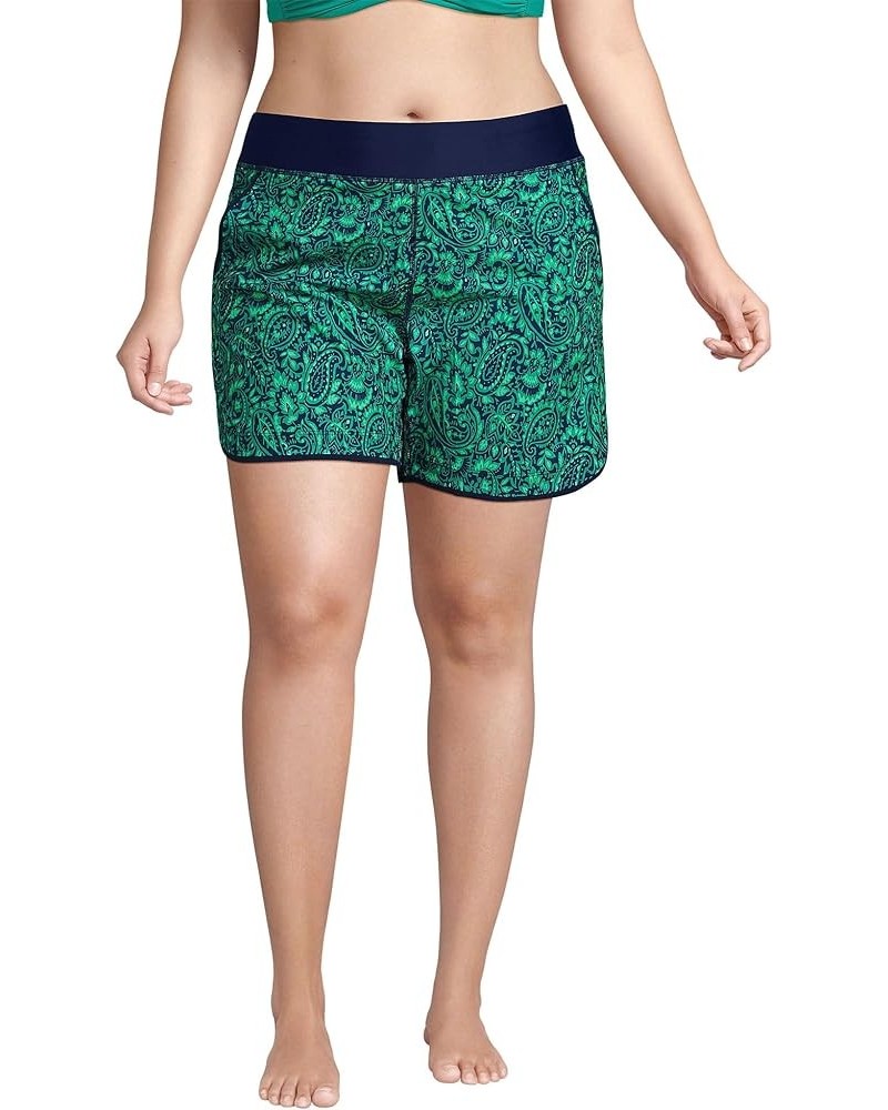 Women's 5" Quick Dry Elastic Waist Board Shorts Swim Cover-up Shorts with Panty Navy/Emerald Decor Paisley $22.98 Swimsuits