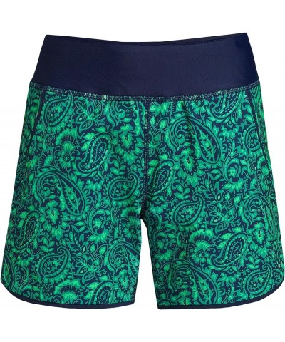 Women's 5" Quick Dry Elastic Waist Board Shorts Swim Cover-up Shorts with Panty Navy/Emerald Decor Paisley $22.98 Swimsuits