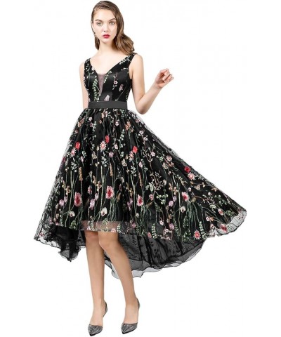 YSMei Women's Backless Long 3D Flower Prom Party Gown High Low-black $28.20 Dresses