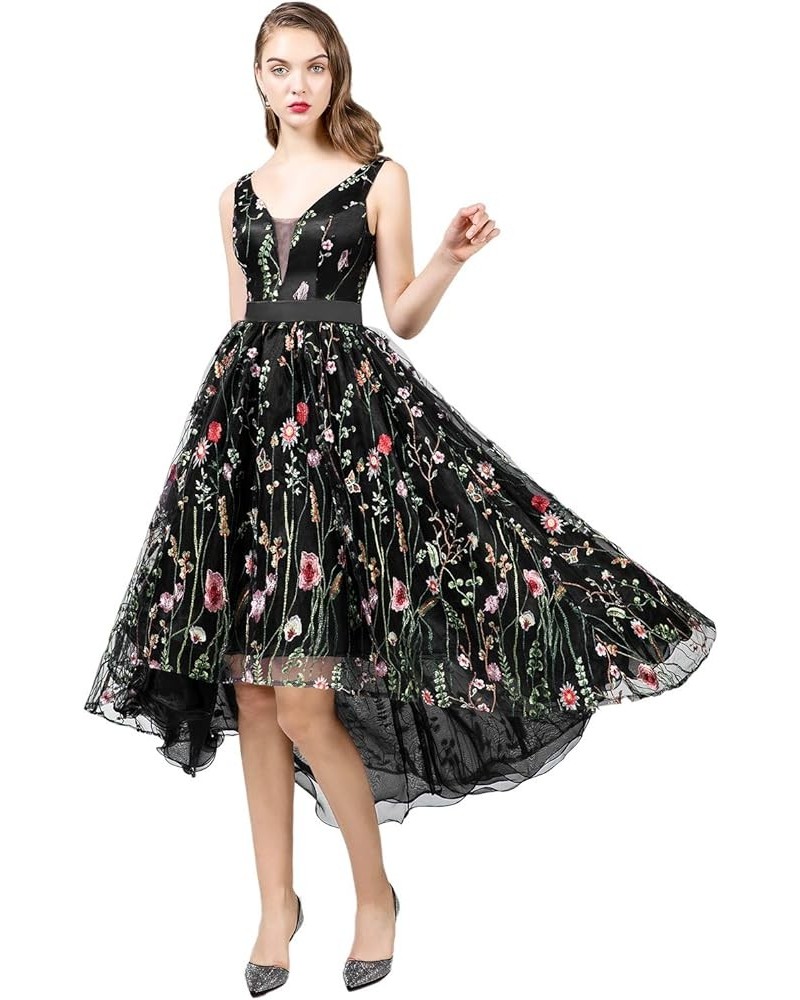 YSMei Women's Backless Long 3D Flower Prom Party Gown High Low-black $28.20 Dresses