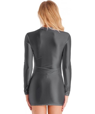 Womens Glossy Oil Bodycon Dress Short Sleeve Shiny Tight Pencil Dresses Clubwear Dark_gray a $7.66 Dresses