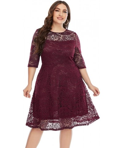 Women Plus Size Floral Lace Chiffon 3/4 Sleeve Cocktail Dress Mesh Knee Length Semi Formal Prom Fit Wedding Guest Midi Dress ...