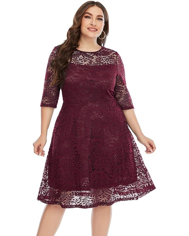 Women Plus Size Floral Lace Chiffon 3/4 Sleeve Cocktail Dress Mesh Knee Length Semi Formal Prom Fit Wedding Guest Midi Dress ...