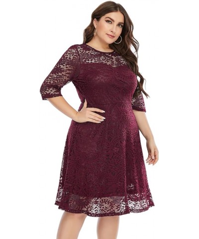 Women Plus Size Floral Lace Chiffon 3/4 Sleeve Cocktail Dress Mesh Knee Length Semi Formal Prom Fit Wedding Guest Midi Dress ...