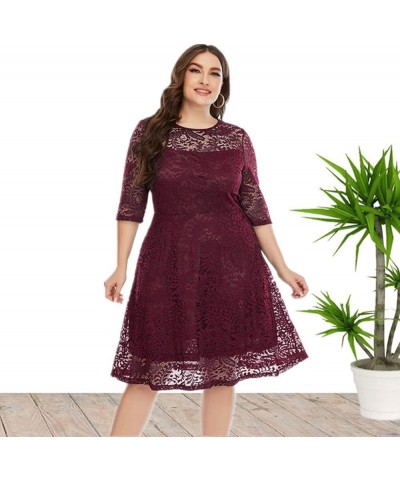 Women Plus Size Floral Lace Chiffon 3/4 Sleeve Cocktail Dress Mesh Knee Length Semi Formal Prom Fit Wedding Guest Midi Dress ...