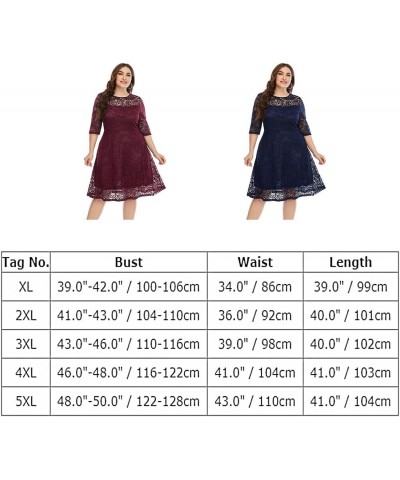 Women Plus Size Floral Lace Chiffon 3/4 Sleeve Cocktail Dress Mesh Knee Length Semi Formal Prom Fit Wedding Guest Midi Dress ...