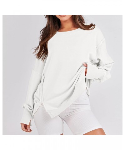 Oversized Sweatshirts for Women Loose Fit Long Sleeve Pullover Plain Fashion Crewneck Side Slit Sweatshirt Tops White $21.22 ...