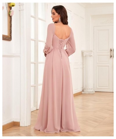 Long Sleeve Chiffon Bridesmaid Dresses for Wedding Sweetheart Formal Evening Gowns with Slit Yellow $22.55 Dresses