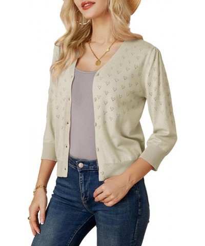 Women's 3/4 Sleeve Button Down Knit Cropped Bolero Shrug Cardigan Sweater Open Front Lightweight Sweaters Light Apricot $17.8...