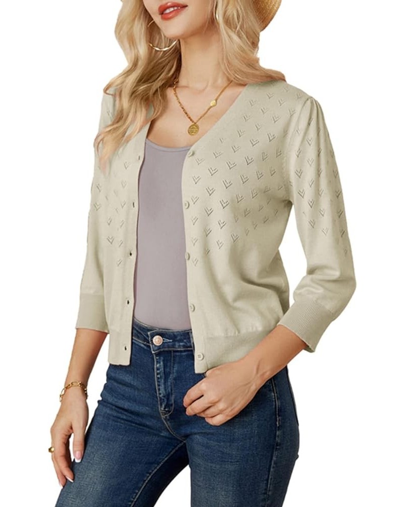 Women's 3/4 Sleeve Button Down Knit Cropped Bolero Shrug Cardigan Sweater Open Front Lightweight Sweaters Light Apricot $17.8...