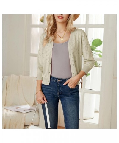 Women's 3/4 Sleeve Button Down Knit Cropped Bolero Shrug Cardigan Sweater Open Front Lightweight Sweaters Light Apricot $17.8...