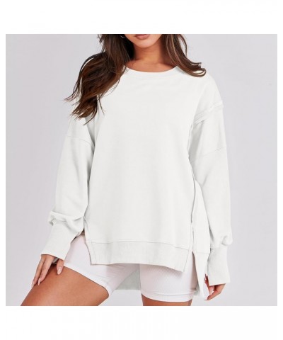 Oversized Sweatshirts for Women Loose Fit Long Sleeve Pullover Plain Fashion Crewneck Side Slit Sweatshirt Tops White $21.22 ...