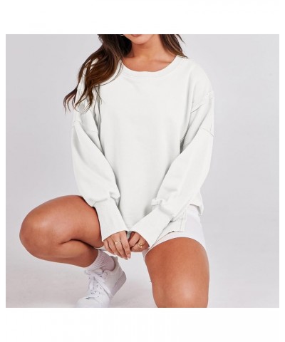 Oversized Sweatshirts for Women Loose Fit Long Sleeve Pullover Plain Fashion Crewneck Side Slit Sweatshirt Tops White $21.22 ...