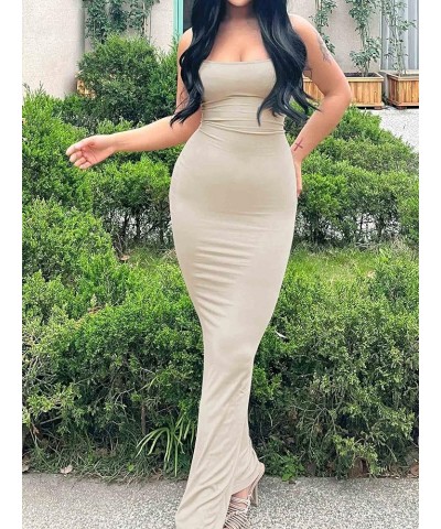 2023 Summer Women's Bodycon Maxi Dress Sexy Sleeveless Tight Slip Long Dress Light Skin $13.20 Dresses