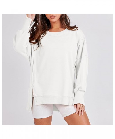 Oversized Sweatshirts for Women Loose Fit Long Sleeve Pullover Plain Fashion Crewneck Side Slit Sweatshirt Tops White $21.22 ...